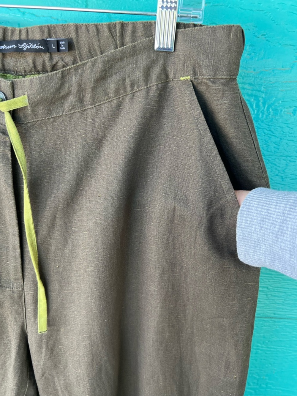 Gudrun Sjoden Linen Cotton Jogger Pants Dark Green Drawstring Waist Size Large - Picture 5 of 7